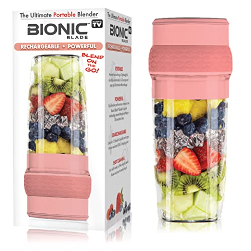 Bionic Blade Personal Blender 490mL, Cordless, Rechargeable 18,000 RPM Portable Blender for Shakes and Smoothies Mini Blender Portable 8.6" Tall, Seen On TV (Peach)