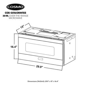 COSMO COS-3016ORM1SS 30 in Over the Range Microwave Oven with 1.6 cu. ft. Capacity