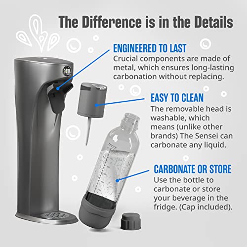 The Soda Sensei Sparkling Water Maker by Soda Sense, Carbonate Anything, Easy to Clean, Home Soda Machine, 100% Satisfaction Guarantee, Built to Last, 24-Month Warranty, Make Fizzy Water at Home