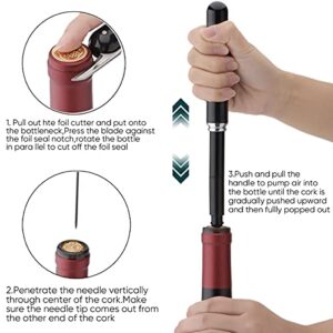 2-in-1 Air Pressure Wine Opener with Foil Cutter Wine Bottle Opener Easy-Open Air Pump Wine Opener Portable Travel Wine Corkscrew Handheld Wine Cork Remover, Best Gifts for Wine Lovers