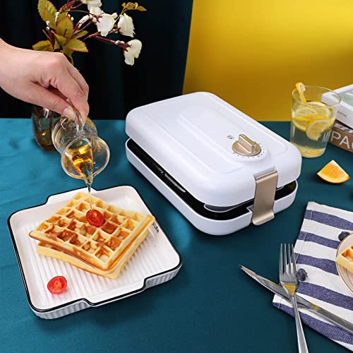 Sandwich Maker, Waffle Iron, 3-in-1 Waffle Maker with Removable Plates, Anti-Overflow Nonstick Grids, Timing Control Button, Easy to Clean, 600W (White)