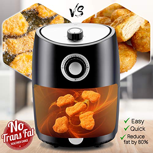 NutriChef Oven 2 Quart-1000w Power Oilless Dry Machine Large Capacity Family Size Air Fryer Removable Deep Non-Stick Teflon Fry Basket, Roasting Plate PKAIR, avarage, Black