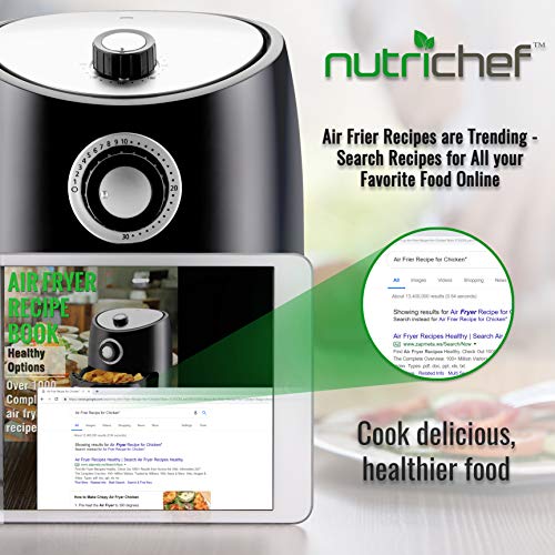 NutriChef Oven 2 Quart-1000w Power Oilless Dry Machine Large Capacity Family Size Air Fryer Removable Deep Non-Stick Teflon Fry Basket, Roasting Plate PKAIR, avarage, Black