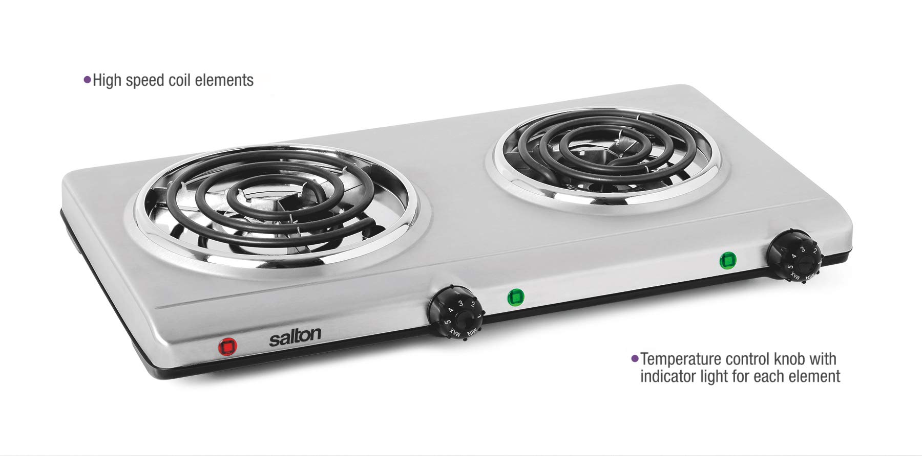 Salton THP-528 Electric Double-Coil Cooking Range, Stainless Steel