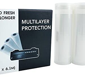 3 Vacuum Seal Rolls, 8 IN x 20 FT, Heavy Duty, Seal A Meal, Puncture Resistant Cut To Size Bags, Compatible with double Seal Machines