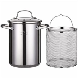 hemoton stainless steel frying pot with lid and basket deep frying pan japanese tempura fryer with mesh steamer basket for french fries chicken kitchen use