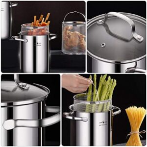 Hemoton Stainless Steel Frying Pot with Lid and Basket Deep Frying Pan Japanese Tempura Fryer with Mesh Steamer Basket for French Fries Chicken Kitchen Use