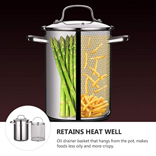 Hemoton Stainless Steel Frying Pot with Lid and Basket Deep Frying Pan Japanese Tempura Fryer with Mesh Steamer Basket for French Fries Chicken Kitchen Use