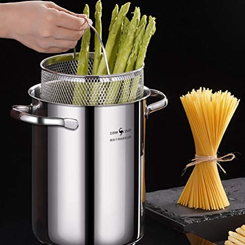 Hemoton Stainless Steel Frying Pot with Lid and Basket Deep Frying Pan Japanese Tempura Fryer with Mesh Steamer Basket for French Fries Chicken Kitchen Use