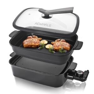 aewhale electric skillet - black non-stick grill with removable plate for indoor cooking,1400w adjustable temperature party griddle for cooking meats