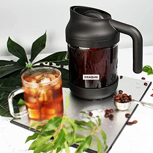 SIXAQUAE Cold Brew Coffee Maker Stainless Steel Strainer Large,Durable Iced Coffee Maker Cold Brew Pitcher,Dishwasher Safe 38 Oz Iced Tea Maker