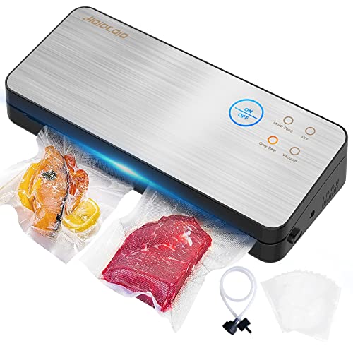 Vacuum Sealer, 85 Kpa Full Automatic Food Sealer, Consective Seals 50 Times, With Cutter & Bag Storage, 5 in 1 Compact Vacuum Sealer Machine for Food, LED Indicator Light, Full Starter Kit [2022 Best]