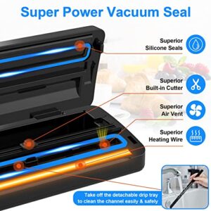 Vacuum Sealer, 85 Kpa Full Automatic Food Sealer, Consective Seals 50 Times, With Cutter & Bag Storage, 5 in 1 Compact Vacuum Sealer Machine for Food, LED Indicator Light, Full Starter Kit [2022 Best]