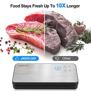Vacuum Sealer, 85 Kpa Full Automatic Food Sealer, Consective Seals 50 Times, With Cutter & Bag Storage, 5 in 1 Compact Vacuum Sealer Machine for Food, LED Indicator Light, Full Starter Kit [2022 Best]
