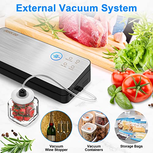 Vacuum Sealer, 85 Kpa Full Automatic Food Sealer, Consective Seals 50 Times, With Cutter & Bag Storage, 5 in 1 Compact Vacuum Sealer Machine for Food, LED Indicator Light, Full Starter Kit [2022 Best]