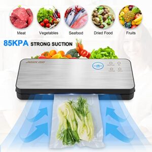 Vacuum Sealer, 85 Kpa Full Automatic Food Sealer, Consective Seals 50 Times, With Cutter & Bag Storage, 5 in 1 Compact Vacuum Sealer Machine for Food, LED Indicator Light, Full Starter Kit [2022 Best]