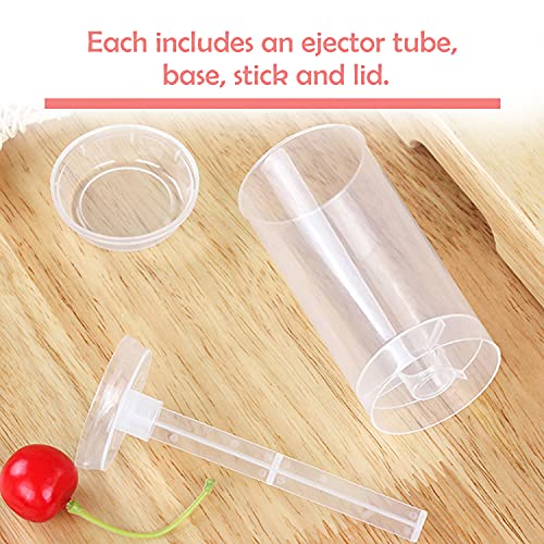 EKIND Round Shape Clear Push-Up Cake Pop Shooter (Push Pops) Plastic Containers with Lids, Base & Sticks, Pack of 40