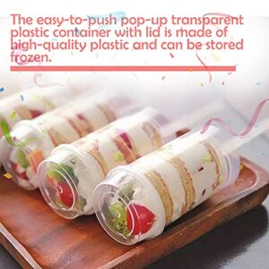 EKIND Round Shape Clear Push-Up Cake Pop Shooter (Push Pops) Plastic Containers with Lids, Base & Sticks, Pack of 40