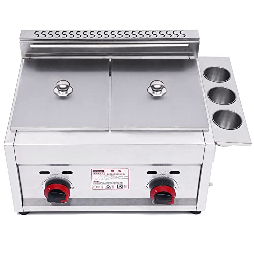 Commercial Gas Deep Fryer 12L Countertop Stainless Steel Dual Tank Kitchen Frying Machine w/2 Removable Baskets & Lid, Double Fryer for French Fries Turkey Donuts Home Kitchen Restaurant