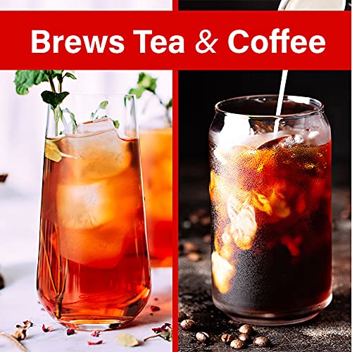 Iced Tea Cold Brew Iced Coffee Maker with Sliding Brew Strength Selector, Loose Tea Filter, Brew Basket and 64 Oz Capacity Pitcher - for Fruit Infused Tea or Lemonade