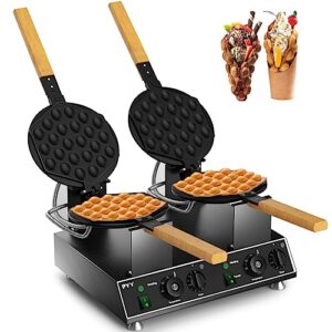 pyy double bubble waffle maker commercial waffle maker non-stick hong kong egg waffle maker for home use stainless steel pancake maker 180° rotate, 1500w 110v electric cone maker 50-250℃/122-482℉