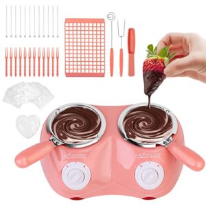 chocolate melting pot, electric chocolate melting warming fondue fountain pot kit for melting chocolate, candy, butter, cheese (pink)