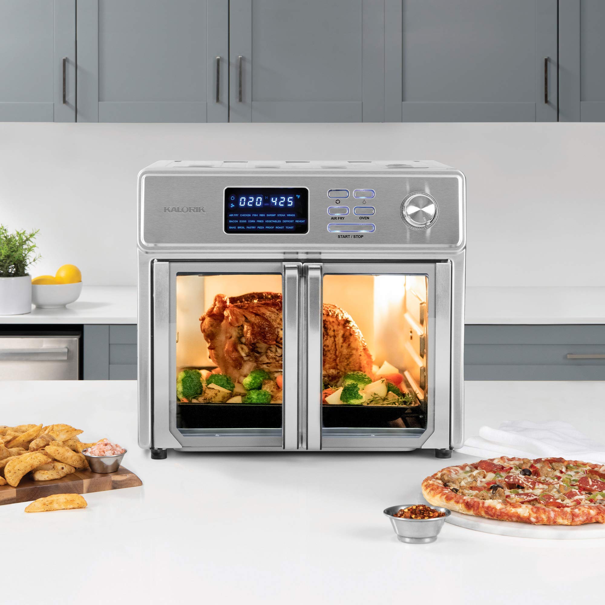 Kalorik 26 QT Digital Maxx Air Fryer Oven, Includes Cookbook. Sears up to 500 degrees F, Stainless Steel (Renewed)