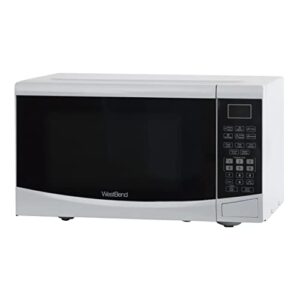 west bend wbmw92w microwave oven 900-watts compact with 6 pre cooking settings, speed defrost, electronic control panel and glass turntable, white