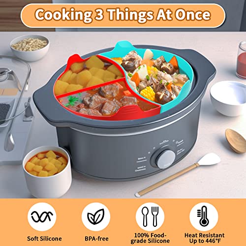 Silicone Slow Cooker Liners Fit 6 Quarts Pot, Reusable Oval Slow Cooker Divider Liner, Cook Three Delicious Meals Simultaneously Slow Cooking Liners, Leakproof & Easy-to-Clean Slow Cookers Accessories