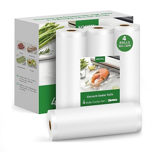 Kootek Vacuum Sealer Bags, 4 Rolls 8"x20' (Total 80 feet), Commercial Grade, BPA Free Food Vac Bags Rolls for Storage, Meal Prep or Sous Vide