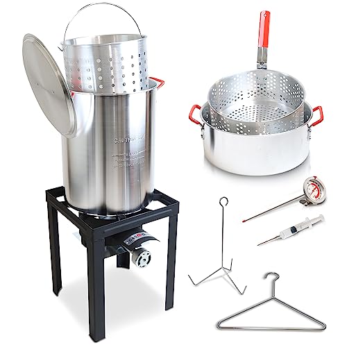 GasOne Turkey Fryer 30 QT Cooker Set and 10 QT Fish Fryer Craw Fish Boiler Steamer Complete Set,Black