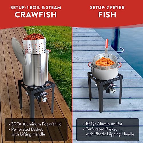 GasOne Turkey Fryer 30 QT Cooker Set and 10 QT Fish Fryer Craw Fish Boiler Steamer Complete Set,Black