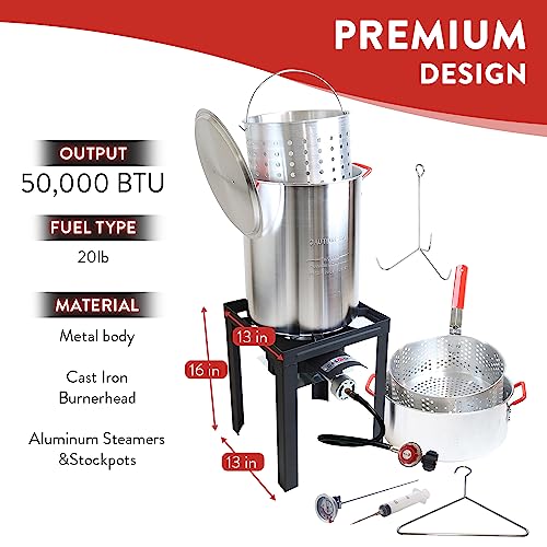 GasOne Turkey Fryer 30 QT Cooker Set and 10 QT Fish Fryer Craw Fish Boiler Steamer Complete Set,Black