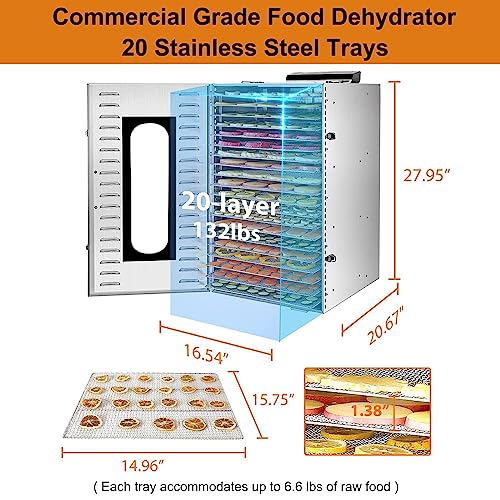 Commercial Food Dehydrator with 20 Trays - Dehydrators for Food and Jerky with Digital Timer and Temperature Control - High Efficiency Food Dehydrator Machine for Jerky/Meat/Fruit/Herb/Vegetable