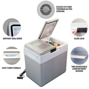 Koolatron Thermoelectric Iceless 12V Cooler/Warmer 33 qt (31 L), Electric Portable Car Fridge w/ 12 Volt DC Power Cord, Dual Opening, Gray/White, Travel Camping Fishing Trucking, Made in North America