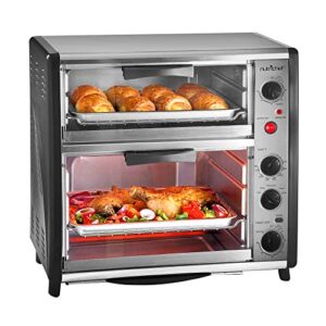 nutrichef multi-functional dual oven cooker, toaster, broiler roast and rotisserie convection cooking ready, large 42 qt capacity dual tier oven, for kitchen table or countertop use - 1780 watts