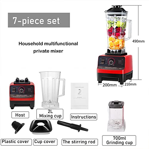 TKRADISH 2 In 1 Professional Blender for Kitchen, 4500 Watt Powerful Personal Smoothie Blenders Machine, Food Mixer and Grinding for Smoothies Puree Ice Crush with 2 Container(24+68) Red and Black