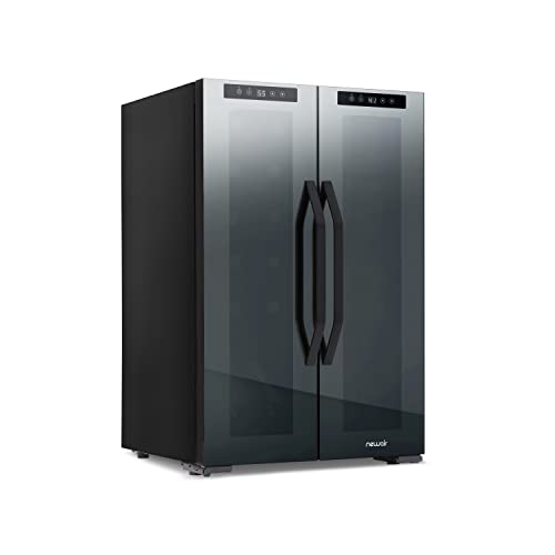 NewAir 12 Bottle/ 39 Can Wine Cooler Refrigerator | Shadow Series | Dual Temperature Zones, Freestanding Mirrored Wine and Beverage Fridge with Double-Layer Tempered Glass Door & Compressor Cooling