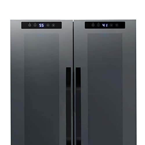 NewAir 12 Bottle/ 39 Can Wine Cooler Refrigerator | Shadow Series | Dual Temperature Zones, Freestanding Mirrored Wine and Beverage Fridge with Double-Layer Tempered Glass Door & Compressor Cooling