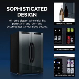 NewAir 12 Bottle/ 39 Can Wine Cooler Refrigerator | Shadow Series | Dual Temperature Zones, Freestanding Mirrored Wine and Beverage Fridge with Double-Layer Tempered Glass Door & Compressor Cooling