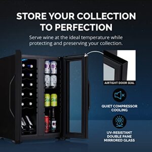 NewAir 12 Bottle/ 39 Can Wine Cooler Refrigerator | Shadow Series | Dual Temperature Zones, Freestanding Mirrored Wine and Beverage Fridge with Double-Layer Tempered Glass Door & Compressor Cooling