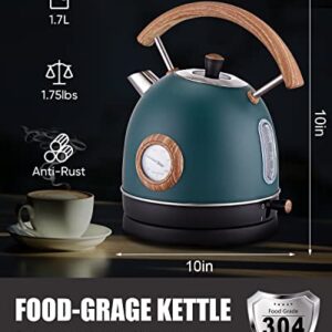 Talafa Electric Tea Kettle with Temperature, 1.7L/1500W Electric Water Kettle with Food Grade Stainless Steel, Hot Water Boiler Teapot for Boiling Water Auto Shut-off and Boil-Dry Protection, Green