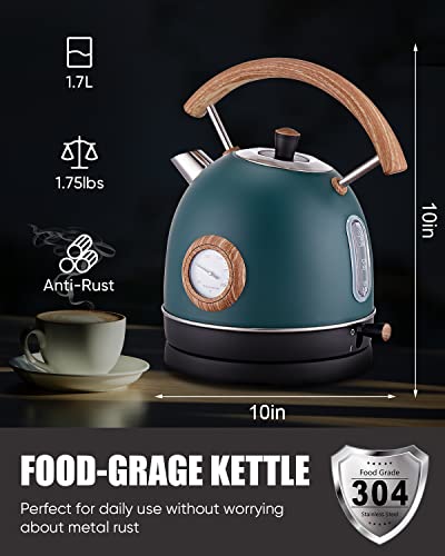 Talafa Electric Tea Kettle with Temperature, 1.7L/1500W Electric Water Kettle with Food Grade Stainless Steel, Hot Water Boiler Teapot for Boiling Water Auto Shut-off and Boil-Dry Protection, Green