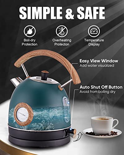 Talafa Electric Tea Kettle with Temperature, 1.7L/1500W Electric Water Kettle with Food Grade Stainless Steel, Hot Water Boiler Teapot for Boiling Water Auto Shut-off and Boil-Dry Protection, Green