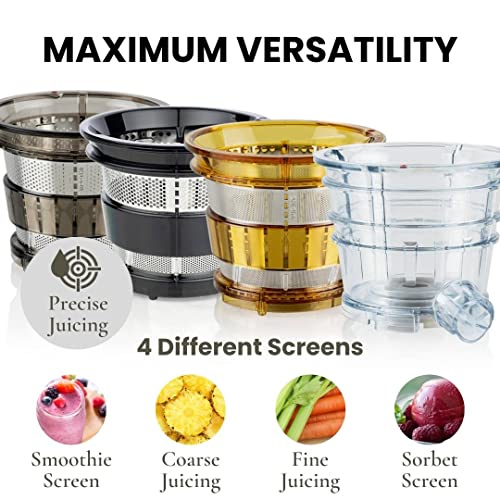 Sana Wide Mouth Premium Cold Pressed Vertical Juicer | Patented Trap Door System | Includes 2 Premium Accessories | 240W High Torque Motor | 15 Year Warranty (Black)