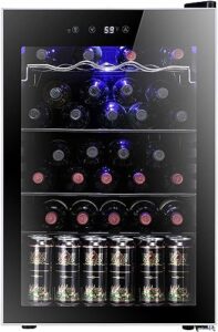36 bottle wine cooler/cabinet beveragerefrigerator small mini red & white wine cellar beer soda counter top bar fridge quiet operation compressor adjust temperature freestanding black