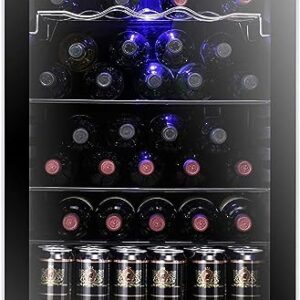 36 Bottle Wine Cooler/Cabinet Beveragerefrigerator Small Mini Red & White Wine Cellar Beer Soda Counter Top Bar Fridge Quiet Operation Compressor Adjust Temperature Freestanding Black