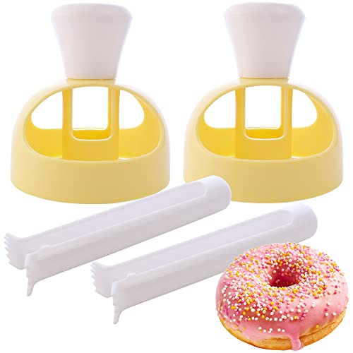 HengKe 2 Pack Plastic Donut Cutters with Dipping Pliers Doughnut Mould Doughnut Maker DIY Doughnut Baking Tool Non-Stick Donut Mould Cake Mould Pastry Tools Biscuits Doughnut Hole Cutters