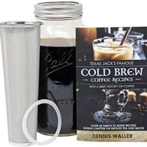 Cold Brew Coffee Maker Starter Kit - Half Gal Mason Jar | Stainless Filter Basket | Ceramic Burr Grinder | Half Pound Certified Organic Whole Bean Cold Brew Blend | Recipe & Instruction Book