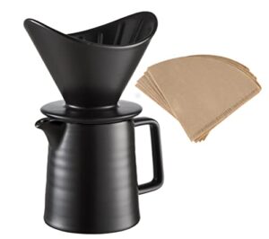 ceramic pour over coffee maker, v60 dripper & decanter, hand brewer durable pot, cone funnel coffee drip with black coffee filter pot 1-2 cup
